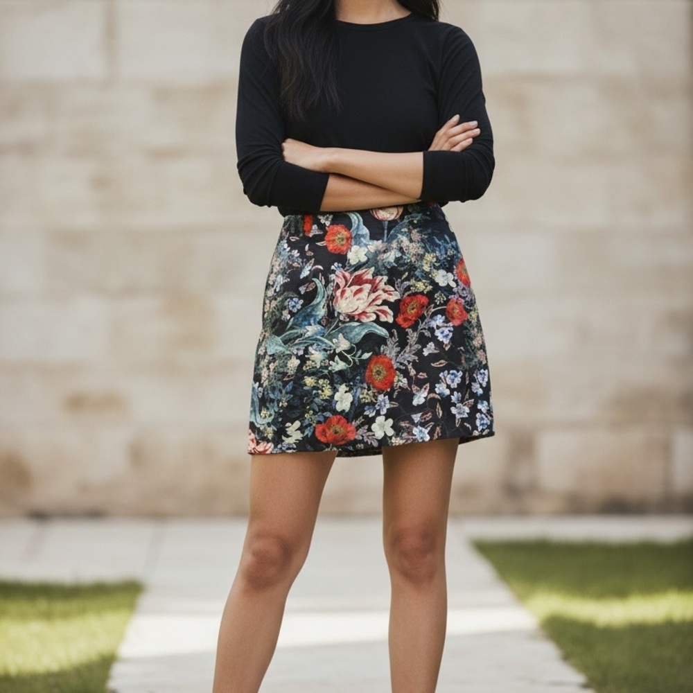 MINKPINK Floral Mini Skirt flowers Black - Picture 14 of 14